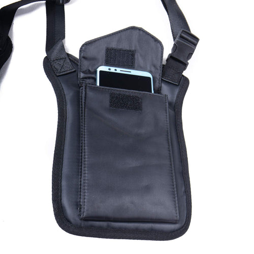 Shoulder holster phone pouch with smartphone inside