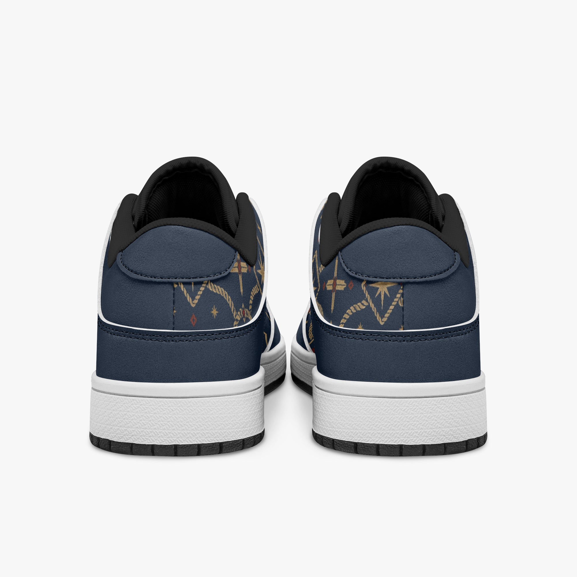SANCTUS NOVA CARRY THE STANDARD court sneaker in the royal navy monogram, angled view