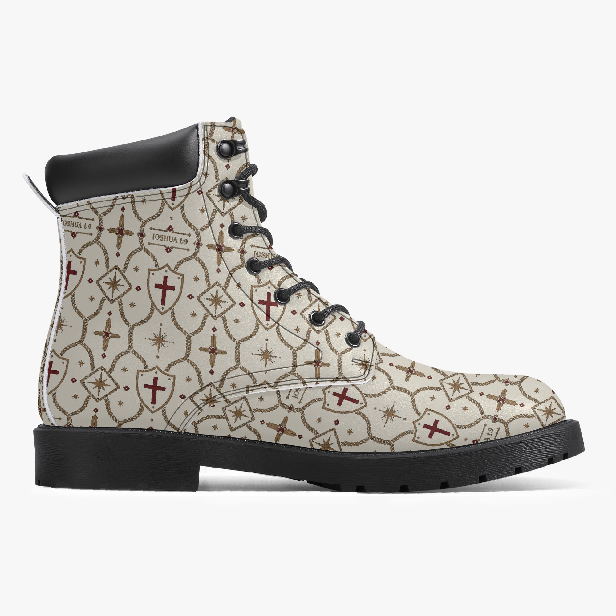 SANCTUS NOVA CARRY THE STANDARD leather boot in the ivory monogram, detail view