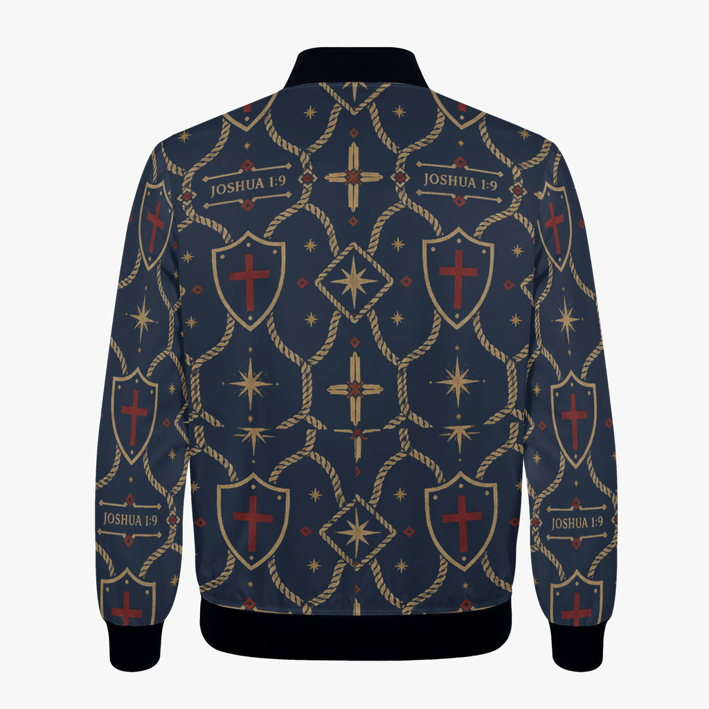 CARRY THE STANDARD women's bomber jacket in royal navy — SANCTUS NOVA house monogram, view 6