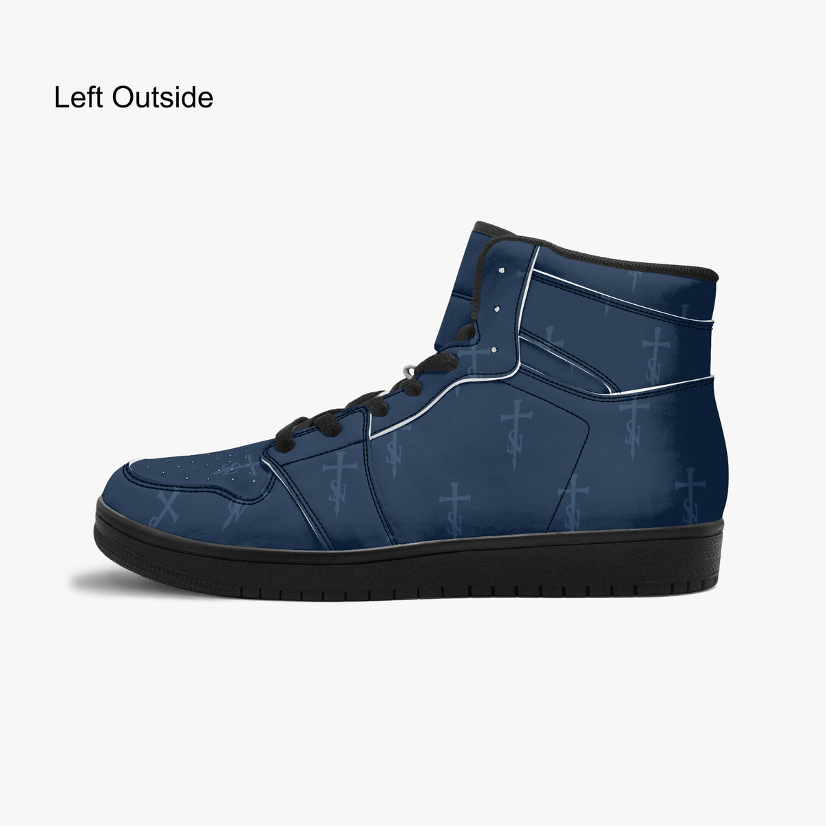 SANCTUS NOVA Royal Navy signature high-top sneakers. Black trim, left outside profile.