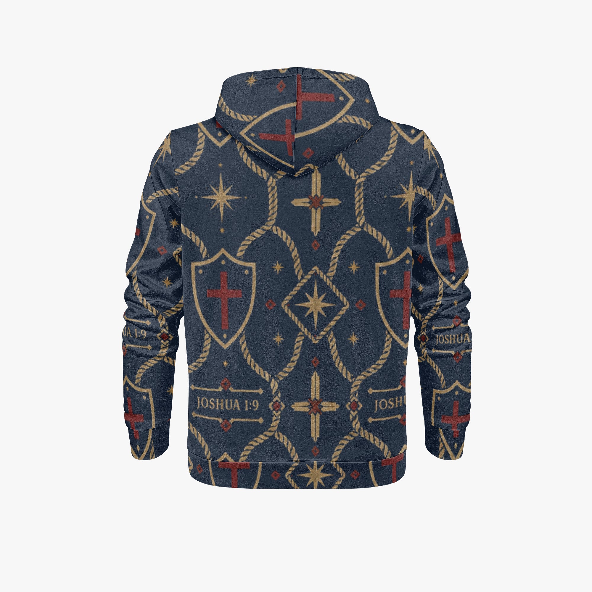 CARRY THE STANDARD pullover hoodie in royal navy — SANCTUS NOVA house monogram, view 3
