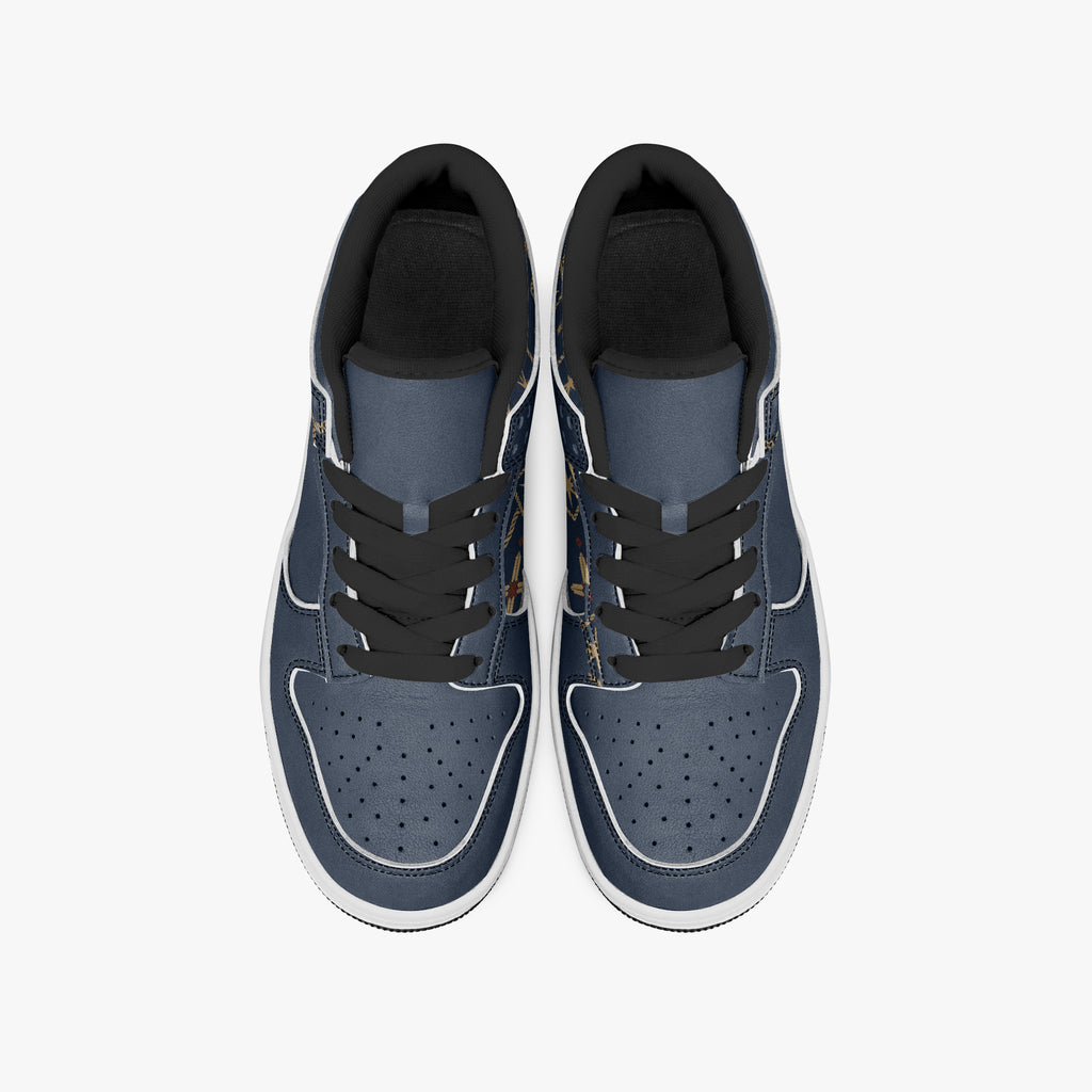 SANCTUS NOVA CARRY THE STANDARD court sneaker in the royal navy monogram, side profile