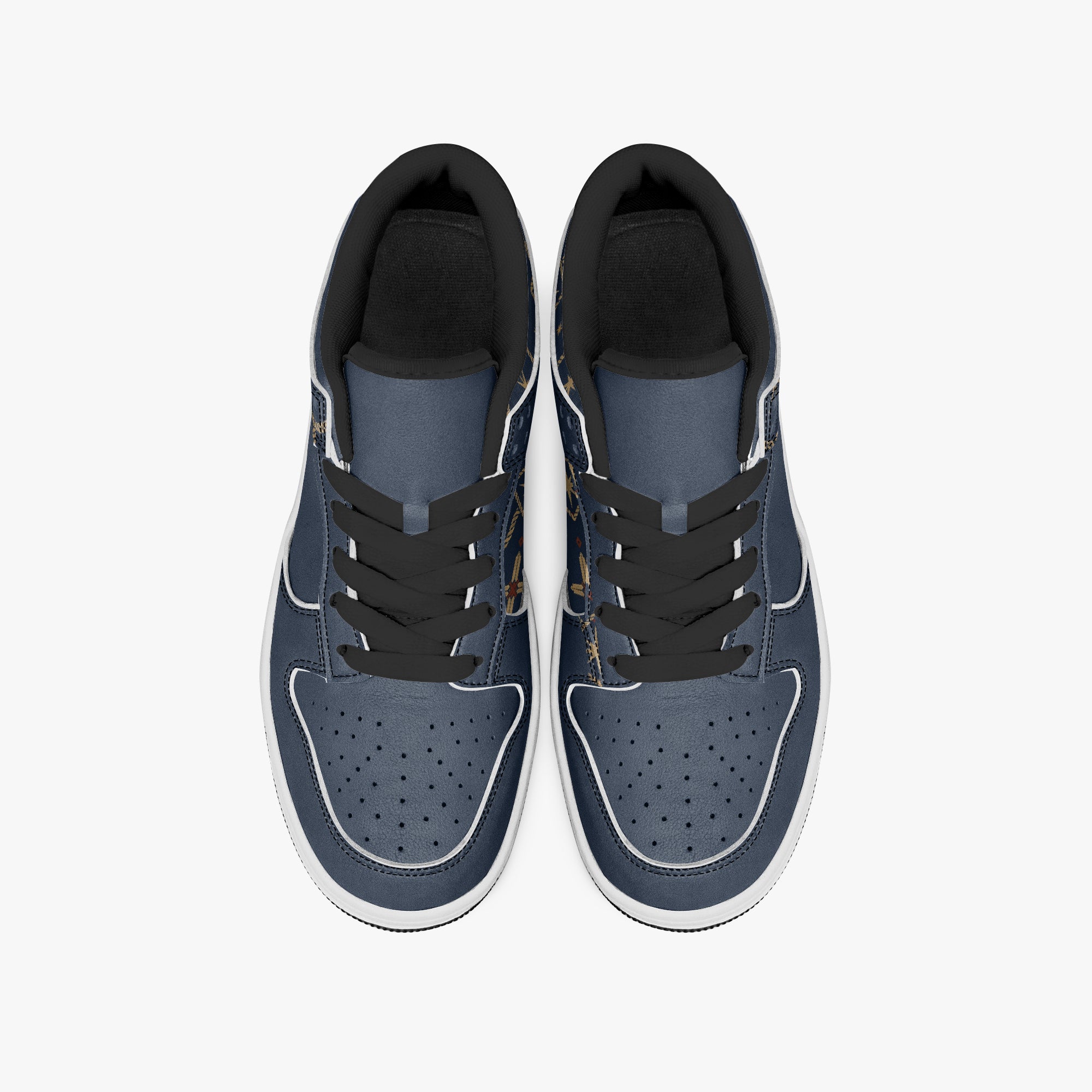 SANCTUS NOVA CARRY THE STANDARD court sneaker in the royal navy monogram, side profile