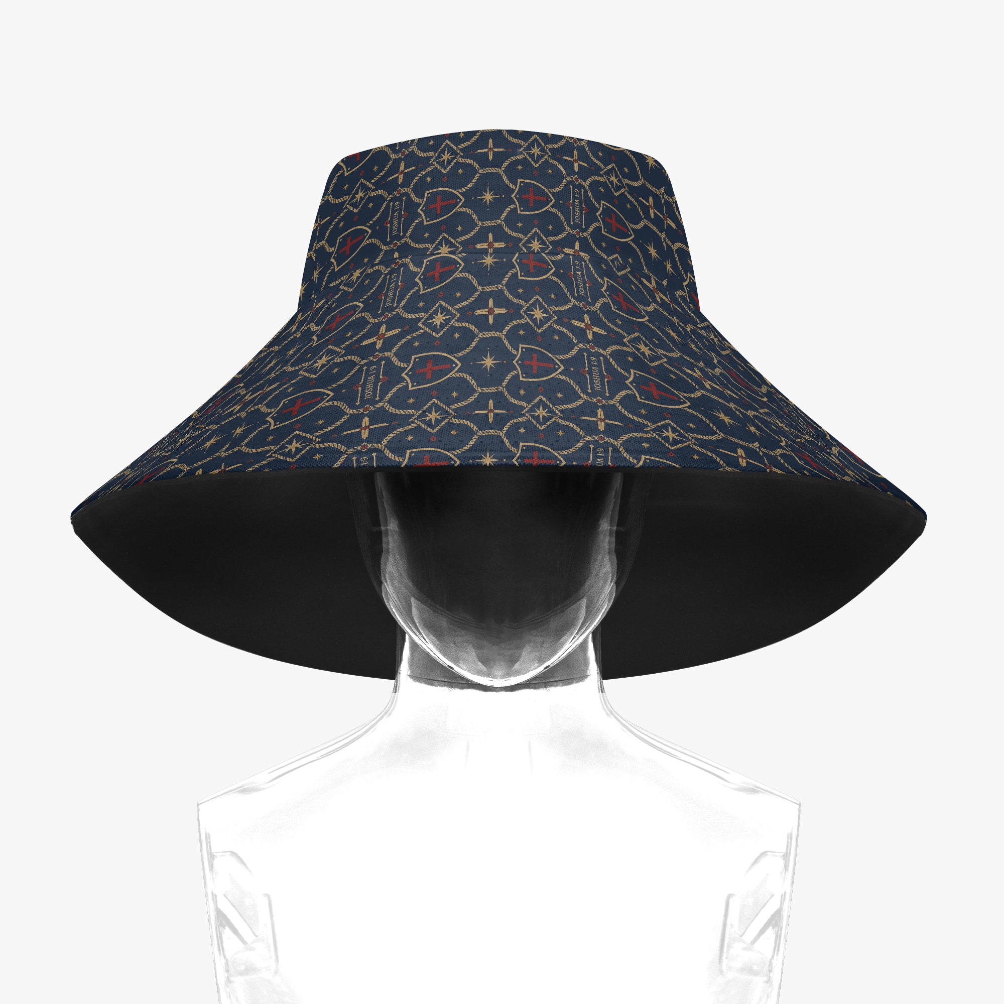 CARRY THE STANDARD bucket hat in royal navy, top-down view of the crown