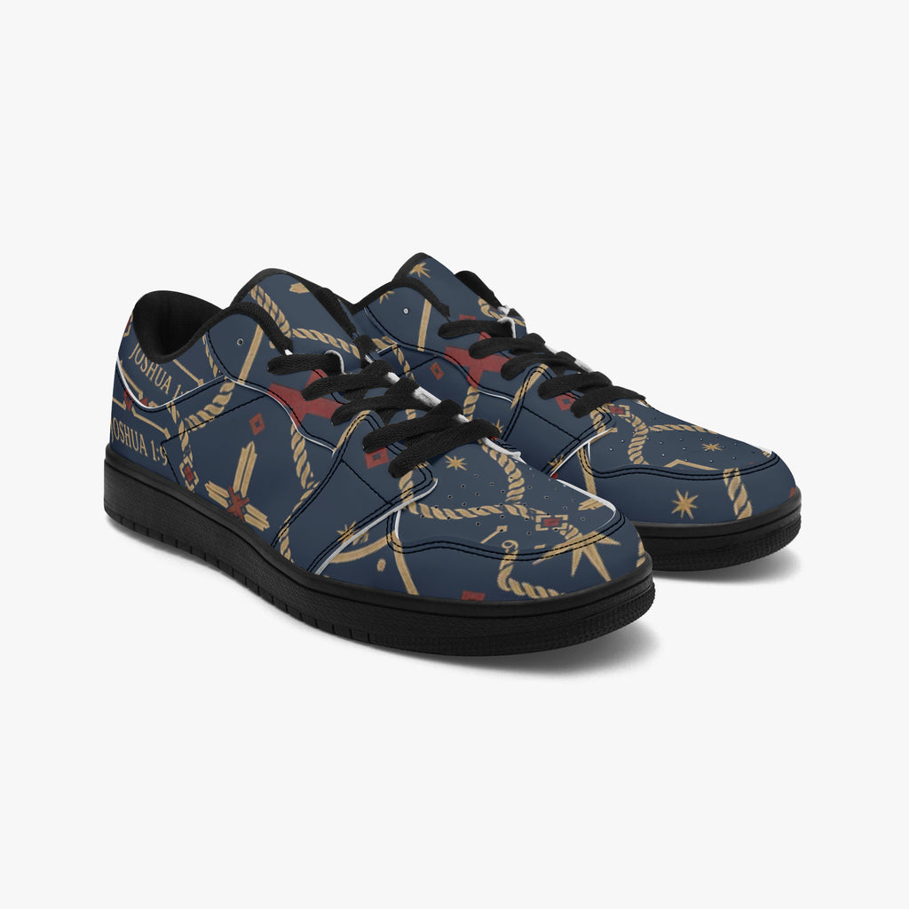 CARRY THE STANDARD low-top sneaker in royal navy — SANCTUS NOVA house monogram, view 3
