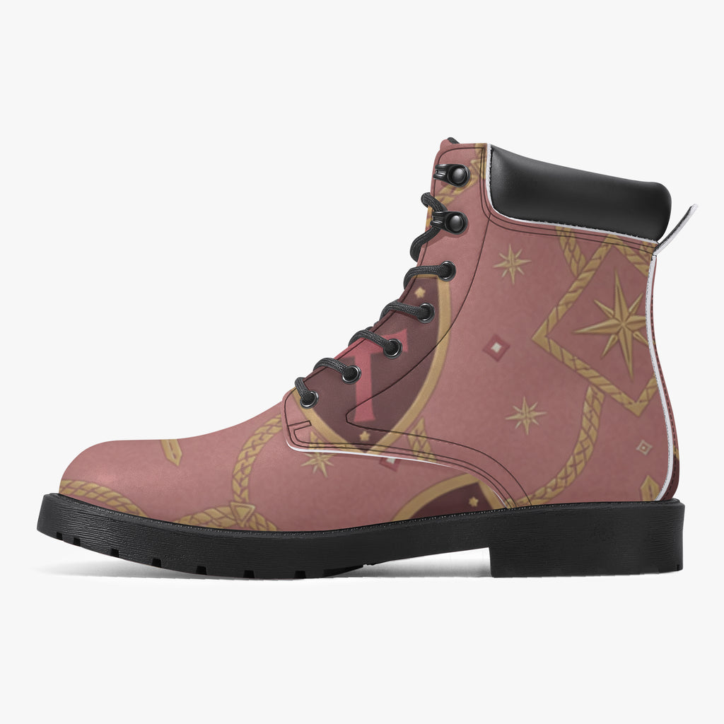 CARRY THE STANDARD leather boot in rose — SANCTUS NOVA house monogram, view 7