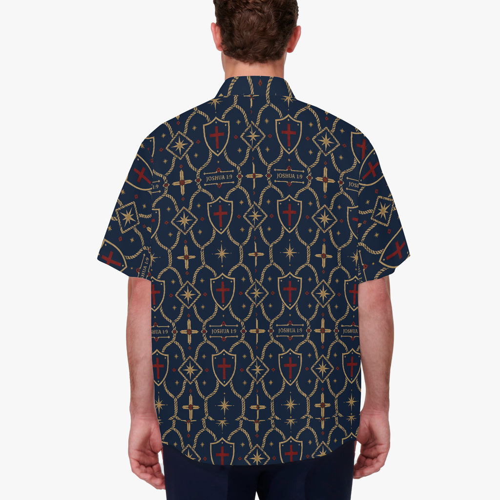 CARRY THE STANDARD camp shirt in royal navy — SANCTUS NOVA house monogram, view 3